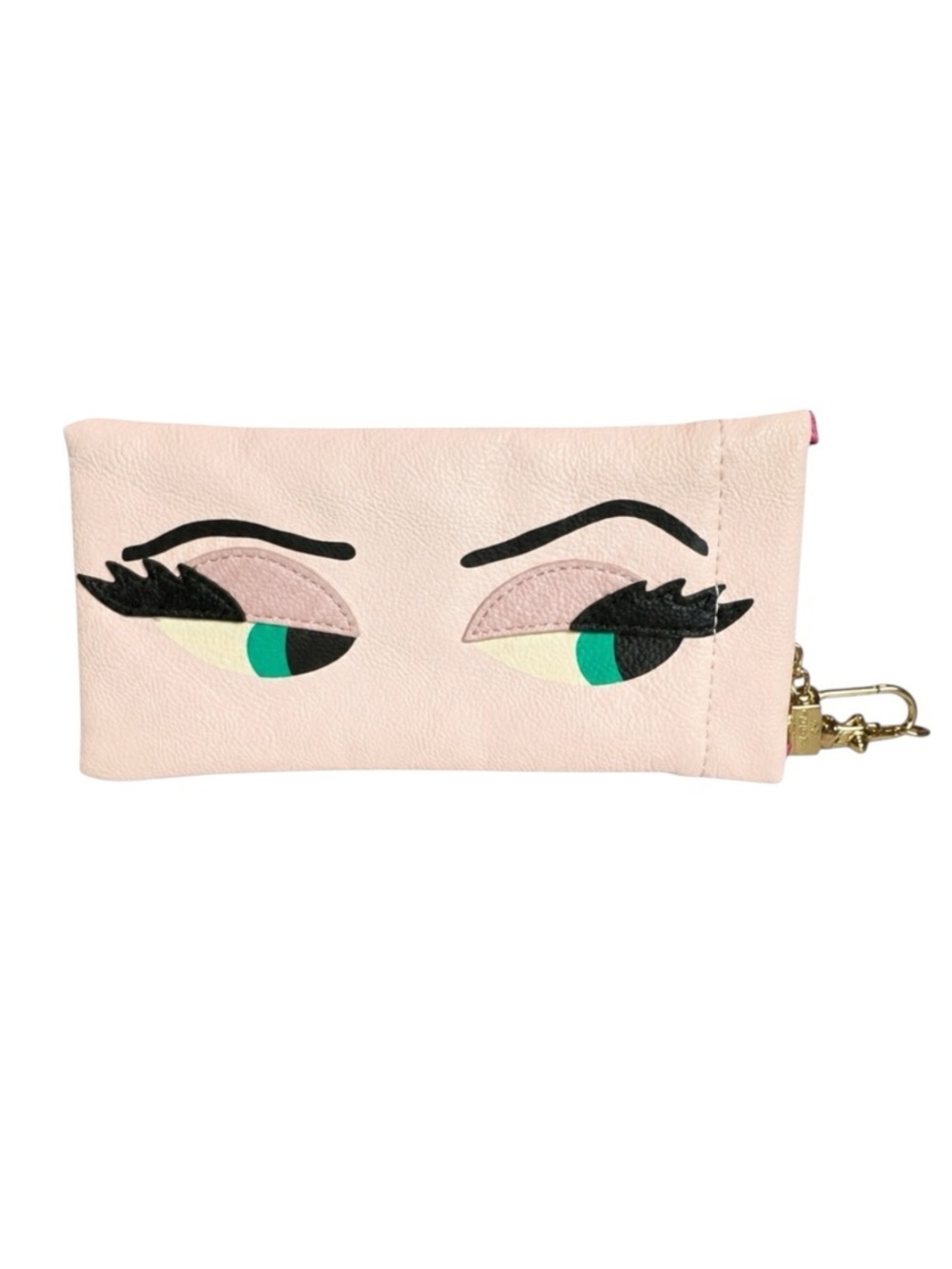 Betsey Johnson Pastel Pink Eye Motif Sunglasses Case/Pouch with Gold Chain Strap